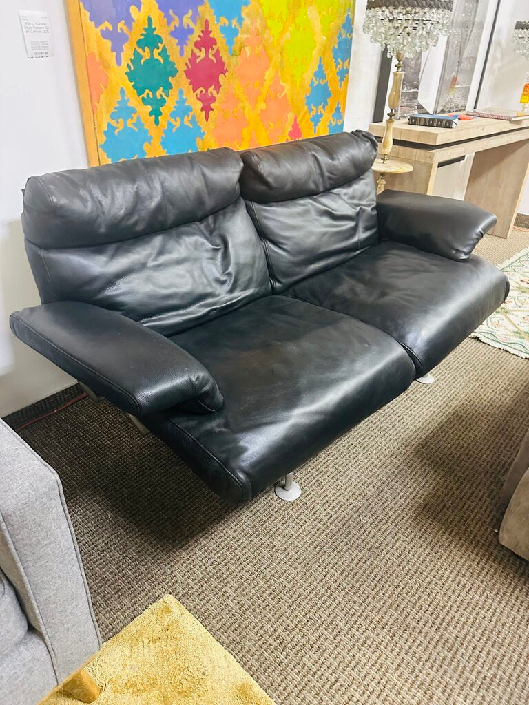 B & B Italia Black Leather Sofa 68" W