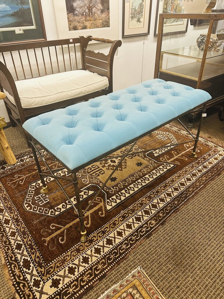 Turquoise Metal Frame Bench / Ottoman 21x24x48