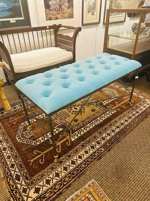 Turquoise Metal Frame Bench / Ottoman 21x24x48
