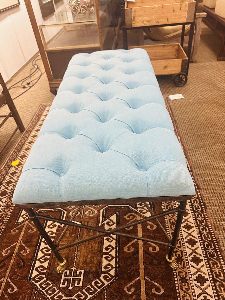Turquoise Metal Frame Bench / Ottoman 21x24x48