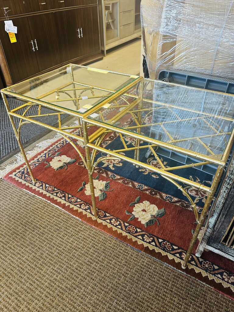 Gilt Faux Bamboo Style Side Tables (pair) 20x20x24