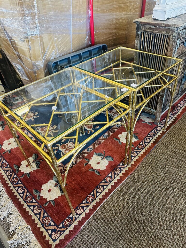 Gilt Faux Bamboo Style Side Tables (pair) 20x20x24