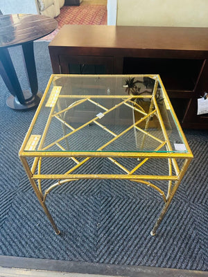Gilt Faux Bamboo Style Side Tables (pair) 20x20x24