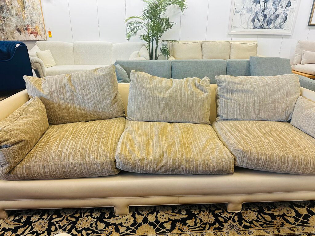 Leather Base Sofa w/ Upholstered Cushions