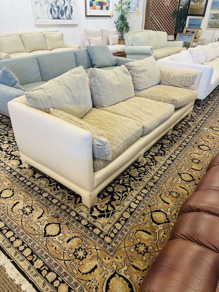 Leather Base Sofa w/ Upholstered Cushions