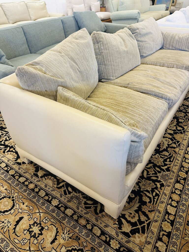 Leather Base Sofa w/ Upholstered Cushions