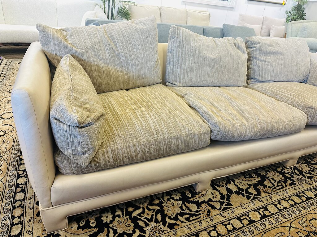 Leather Base Sofa w/ Upholstered Cushions
