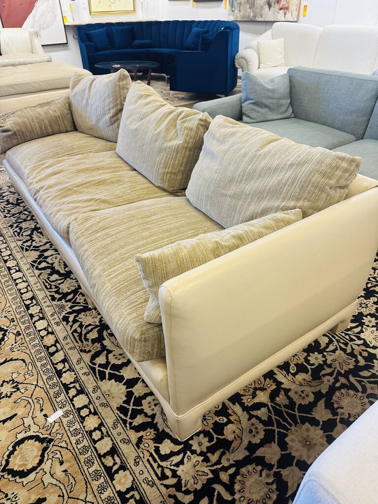Leather Base Sofa w/ Upholstered Cushions