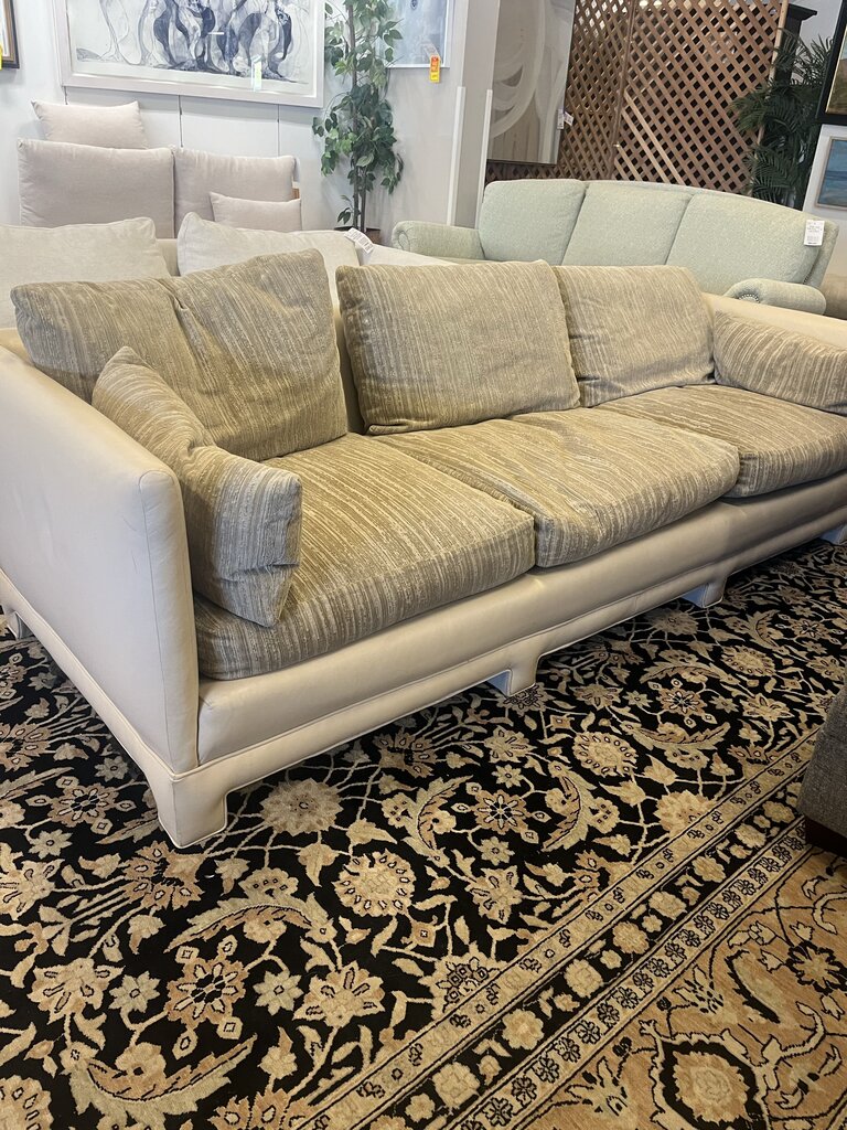 Tan Leather Frame Custom Sofa Martin Manrique Chenille Cushions