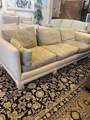 Tan Leather Frame Custom Sofa Martin Manrique Chenille Cushions