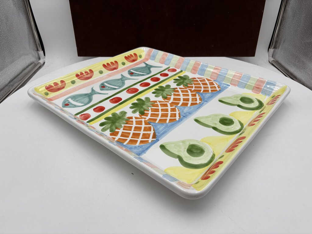 Italian Style Tropical Motif White Ceramic Serving Tray