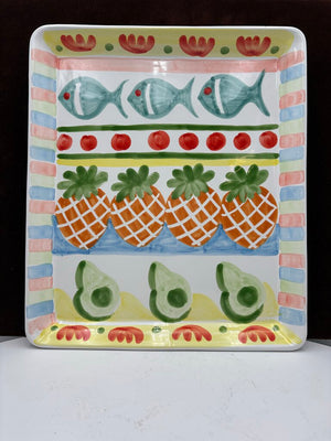 Italian Style Tropical Motif White Ceramic Serving Tray