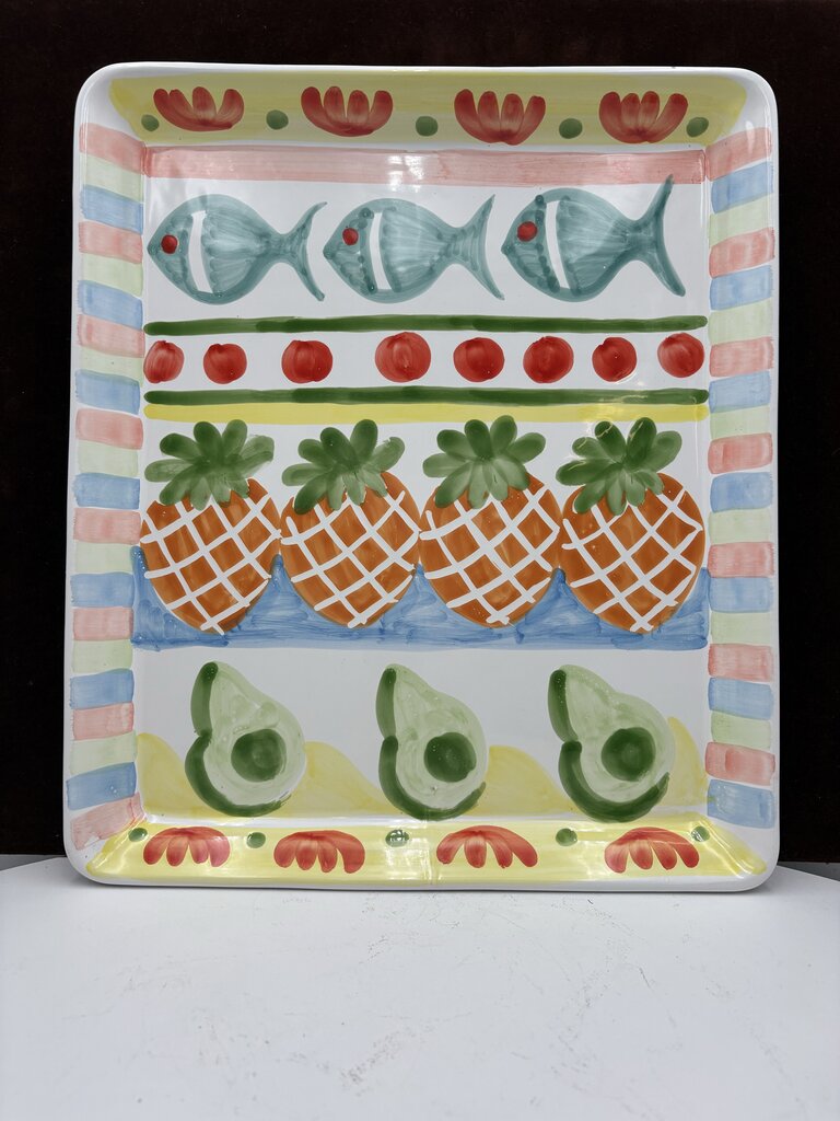 Italian Style Tropical Motif White Ceramic Serving Tray