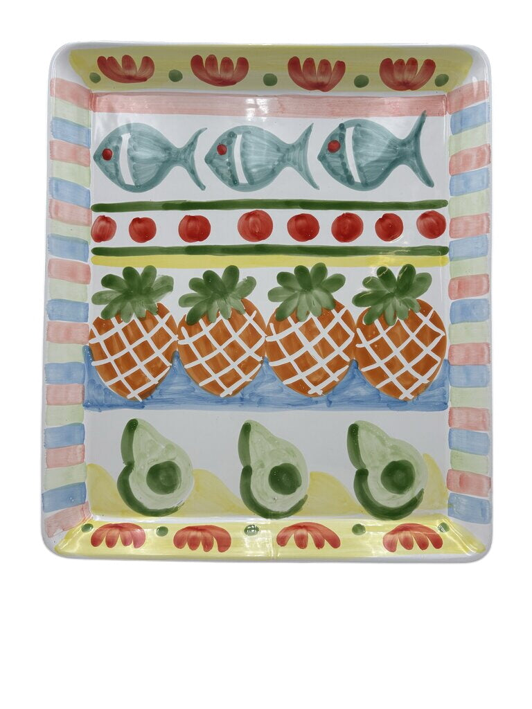 Italian Style Tropical Motif White Ceramic Serving Tray by Miss Daisy's Consignment & Auction House