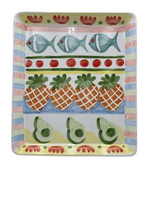 Italian Style Tropical Motif White Ceramic Serving Tray by Miss Daisy's Consignment & Auction House