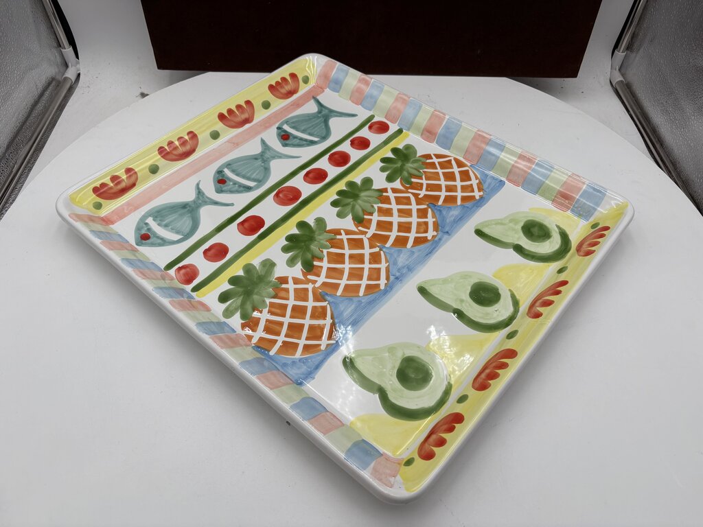 Italian Style Tropical Motif White Ceramic Serving Tray