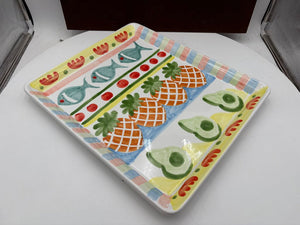 Italian Style Tropical Motif White Ceramic Serving Tray
