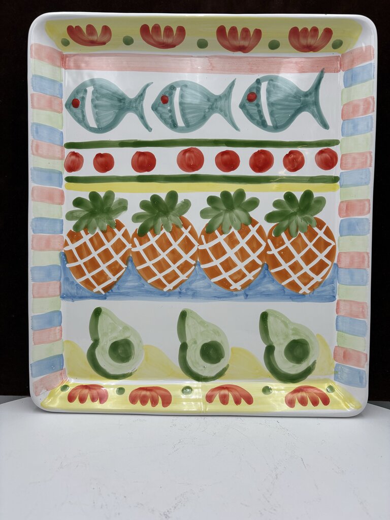 Italian Style Tropical Motif White Ceramic Serving Tray