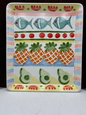 Italian Style Tropical Motif White Ceramic Serving Tray