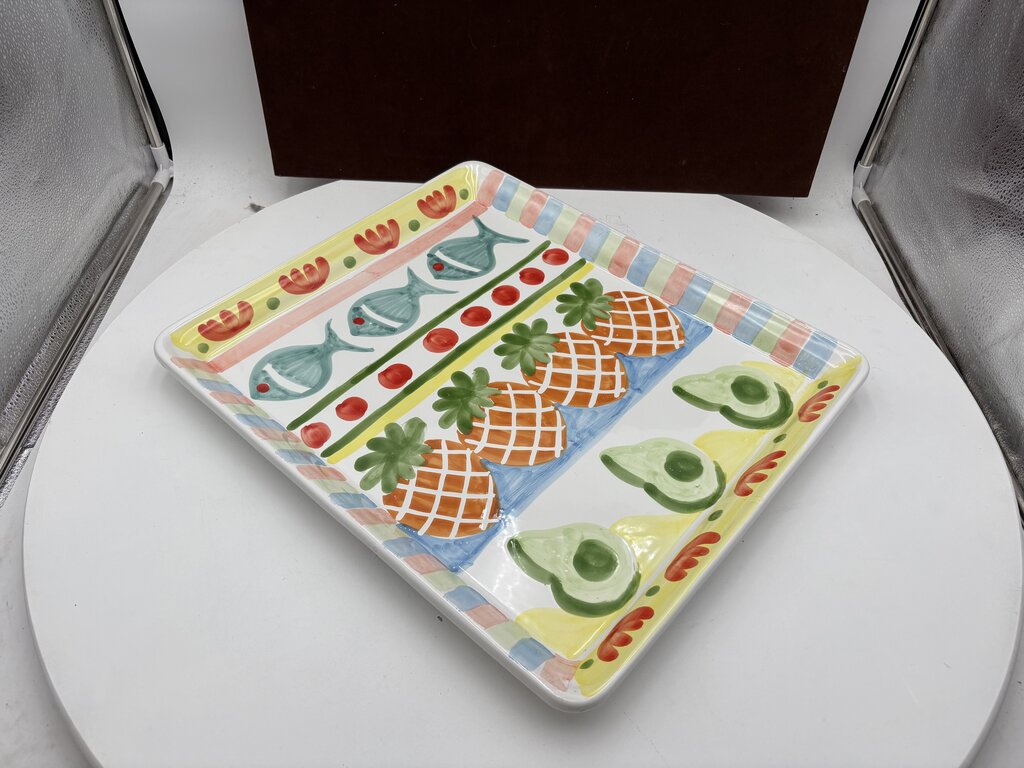 Italian Style Tropical Motif White Ceramic Serving Tray