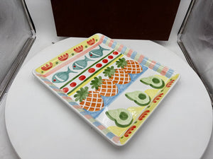 Italian Style Tropical Motif White Ceramic Serving Tray