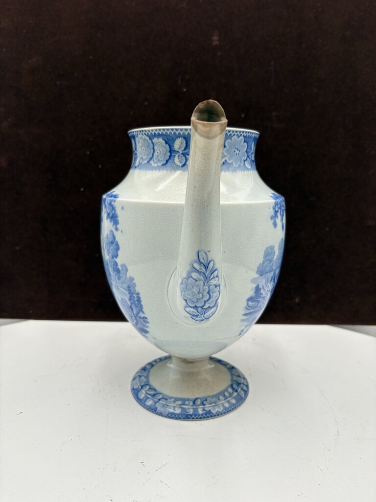 Early 19th C. Staffordshire Blue White Pastoral Scene Coffee Pot
