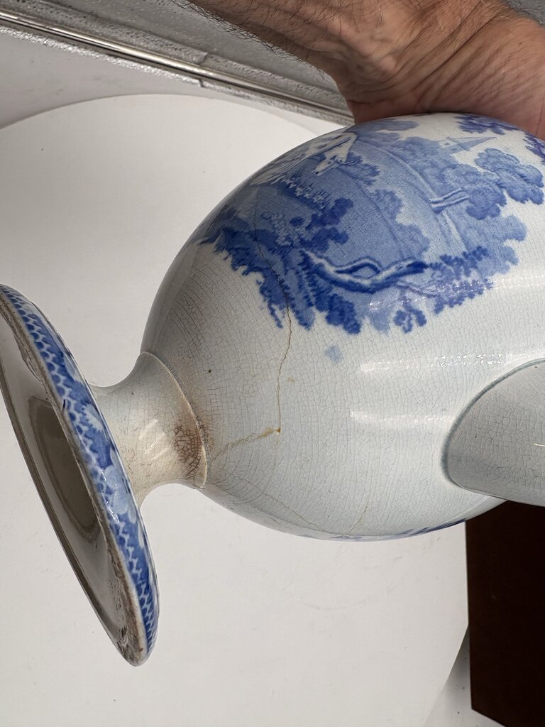 Early 19th C. Staffordshire Blue White Pastoral Scene Coffee Pot
