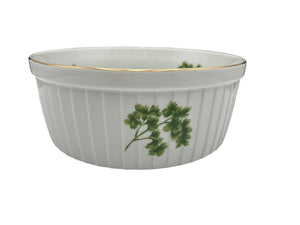 Andrea by Sadek Gold Trim Parsley Motif Souffle' Dish by Miss Daisy's Consignment & Auction House