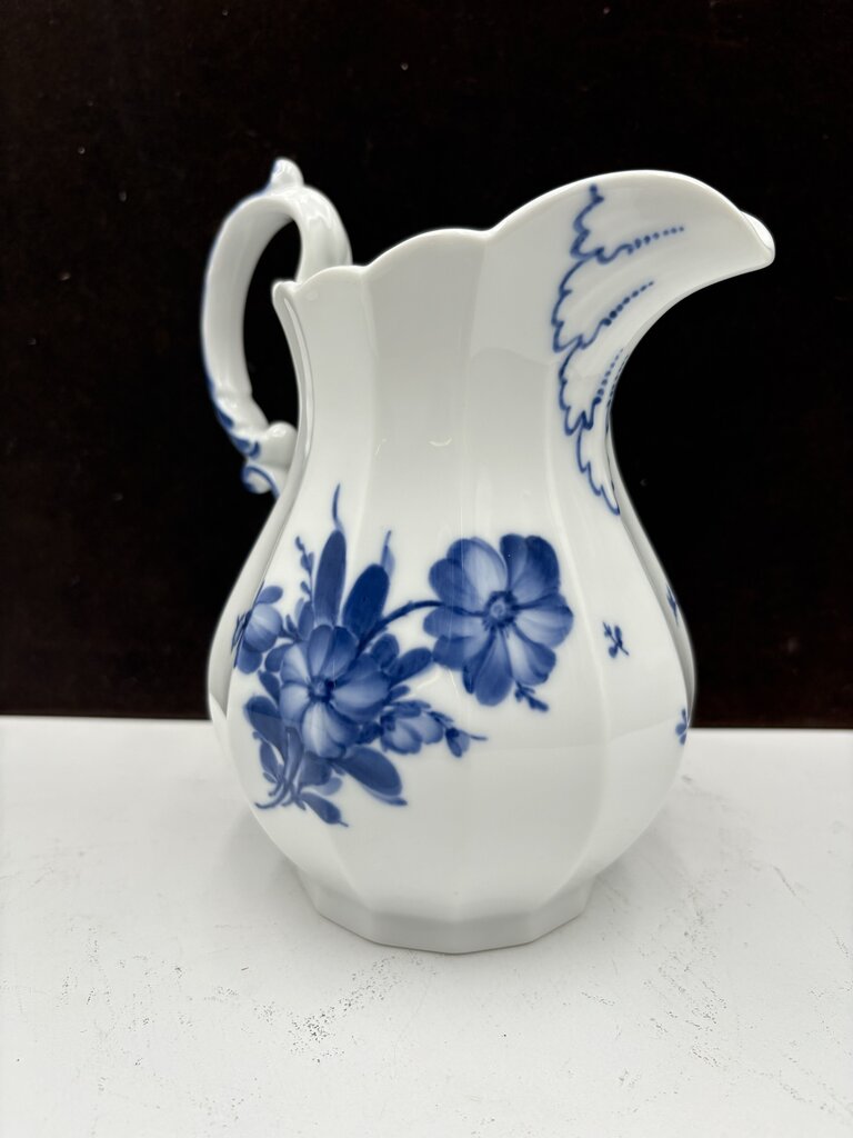 Royal Cope Blue Flower Angular Fluted Rib Porcelain Pitcher