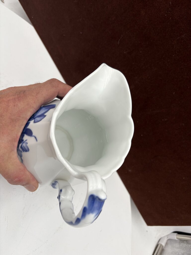 Royal Cope Blue Flower Angular Fluted Rib Porcelain Pitcher