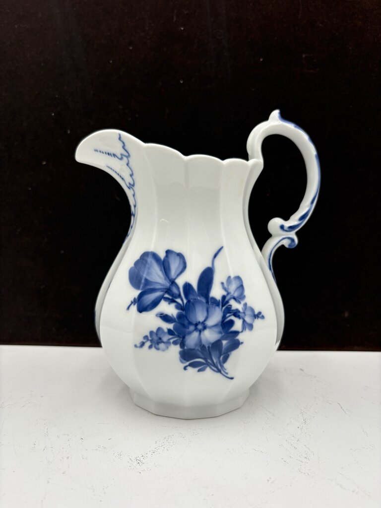 Royal Cope Blue Flower Angular Fluted Rib Porcelain Pitcher