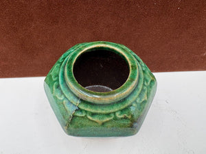Mid 19th C. Chinese Shiwan Hexagonal Jade Green Glazed Pottery Spice Jar