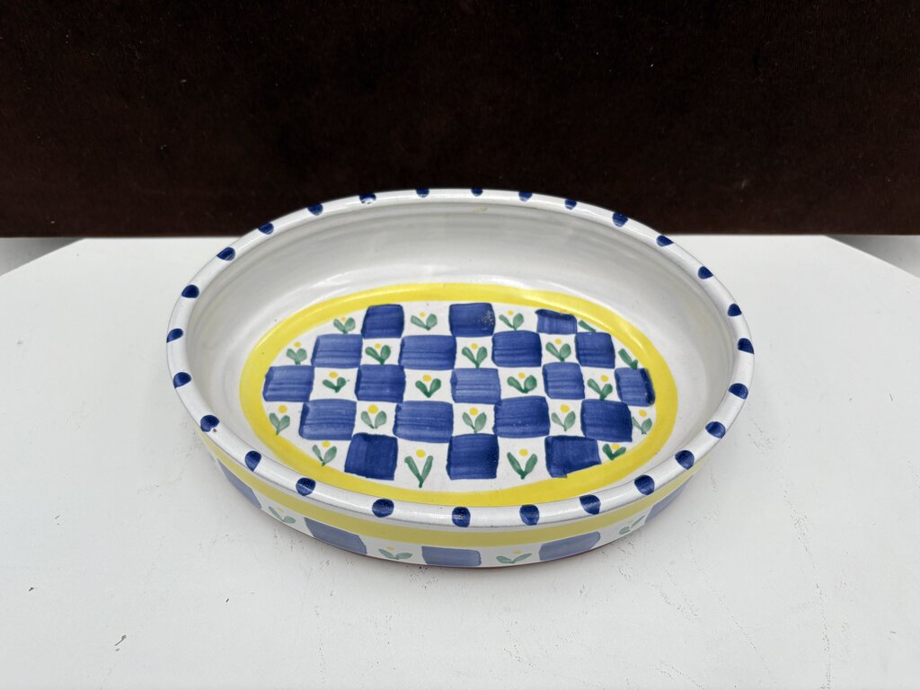 Chamberlin Hand Made Blue Yellow Terracotta Oval Serving Dish