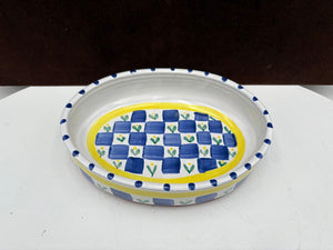 Chamberlin Hand Made Blue Yellow Terracotta Oval Serving Dish