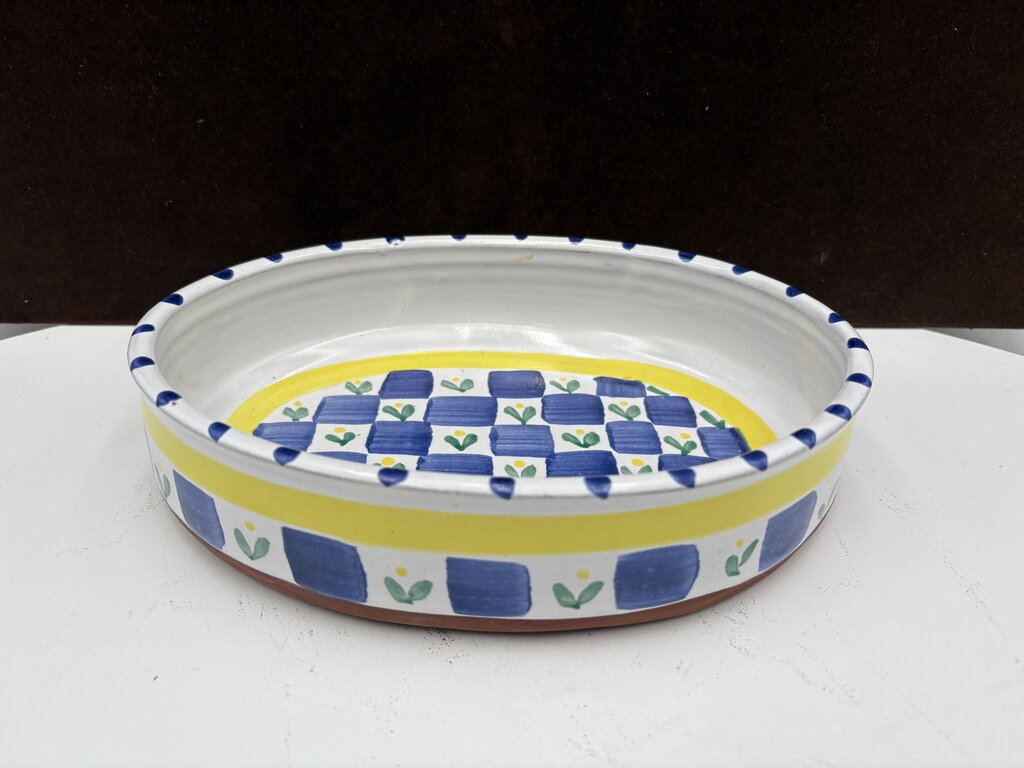Chamberlin Hand Made Blue Yellow Terracotta Oval Serving Dish