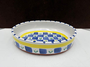 Chamberlin Hand Made Blue Yellow Terracotta Oval Serving Dish