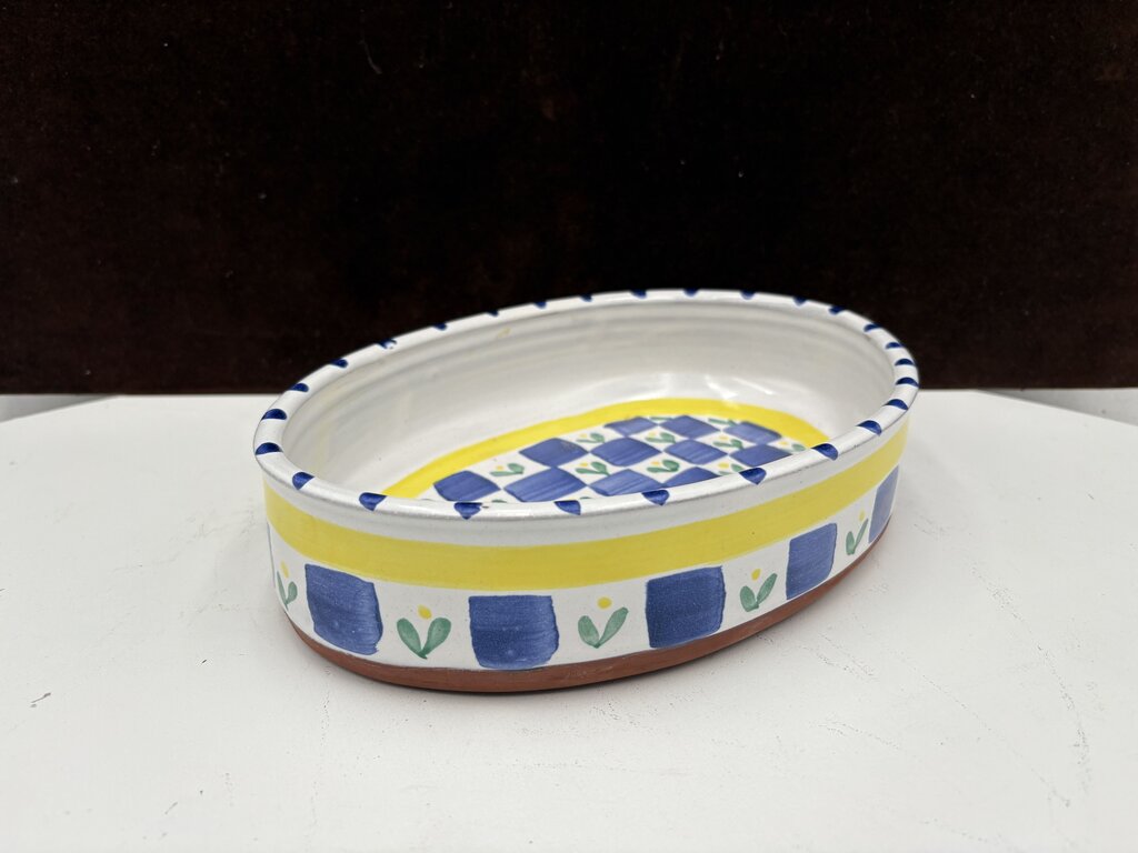 Chamberlin Hand Made Blue Yellow Terracotta Oval Serving Dish