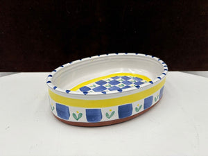 Chamberlin Hand Made Blue Yellow Terracotta Oval Serving Dish