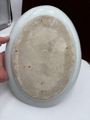 Mid 19th C. Chinese Export Rose Medallion Hand Painted Figural Porcelain Oval Platter