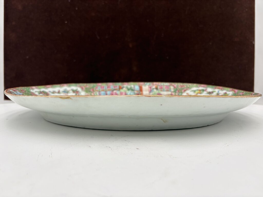 Mid 19th C. Chinese Export Rose Medallion Hand Painted Figural Porcelain Oval Platter