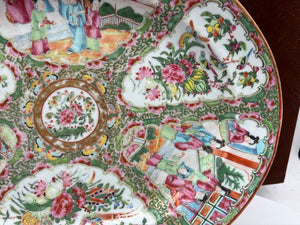 Mid 19th C. Chinese Export Rose Medallion Hand Painted Figural Porcelain Oval Platter