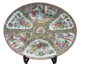 Mid 19th C. Chinese Export Rose Medallion Hand Painted Figural Porcelain Oval Platter by Miss Daisy's Consignment & Auction House