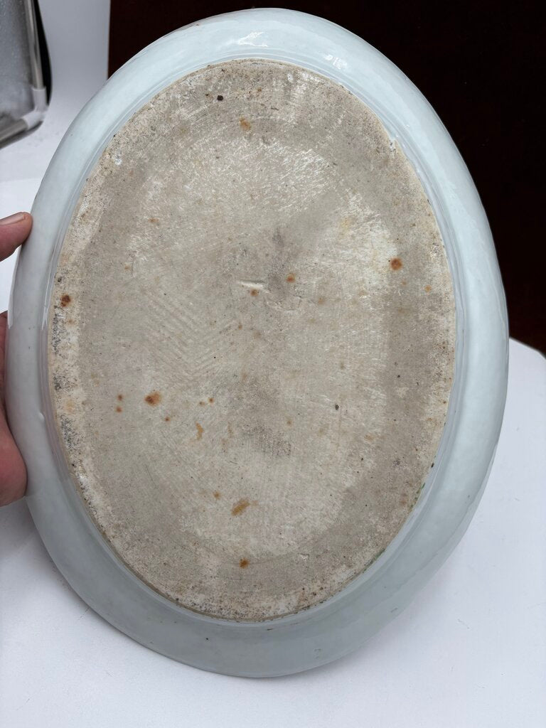 Mid 19th C. Chinese Export Rose Medallion Hand Painted Figural Porcelain Oval Platter