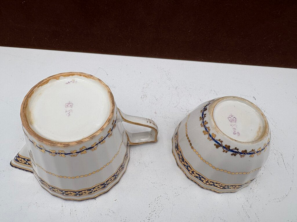 Late 18th C. Royal Crown Derby Duesbury Puce Tea Cup & Creamer (2Pcs)