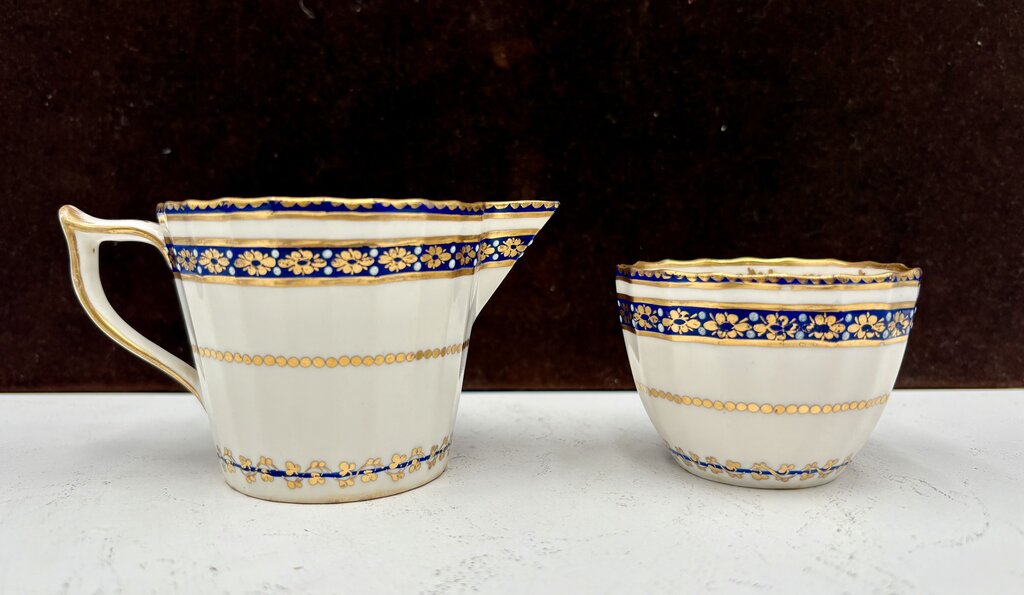 Late 18th C. Royal Crown Derby Duesbury Puce Tea Cup & Creamer (2Pcs)