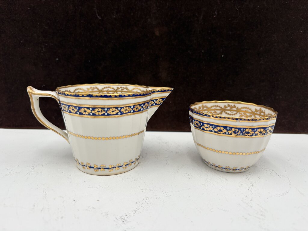 Late 18th C. Royal Crown Derby Duesbury Puce Tea Cup & Creamer (2Pcs)
