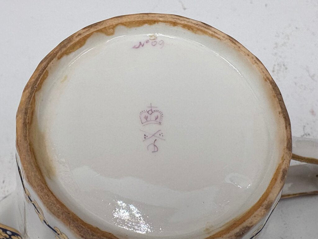 Late 18th C. Royal Crown Derby Duesbury Puce Tea Cup & Creamer (2Pcs)