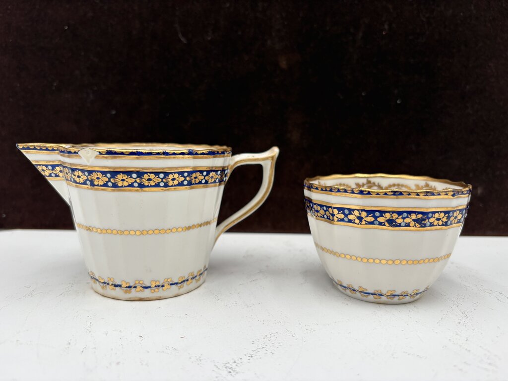 Late 18th C. Royal Crown Derby Duesbury Puce Tea Cup & Creamer (2Pcs)