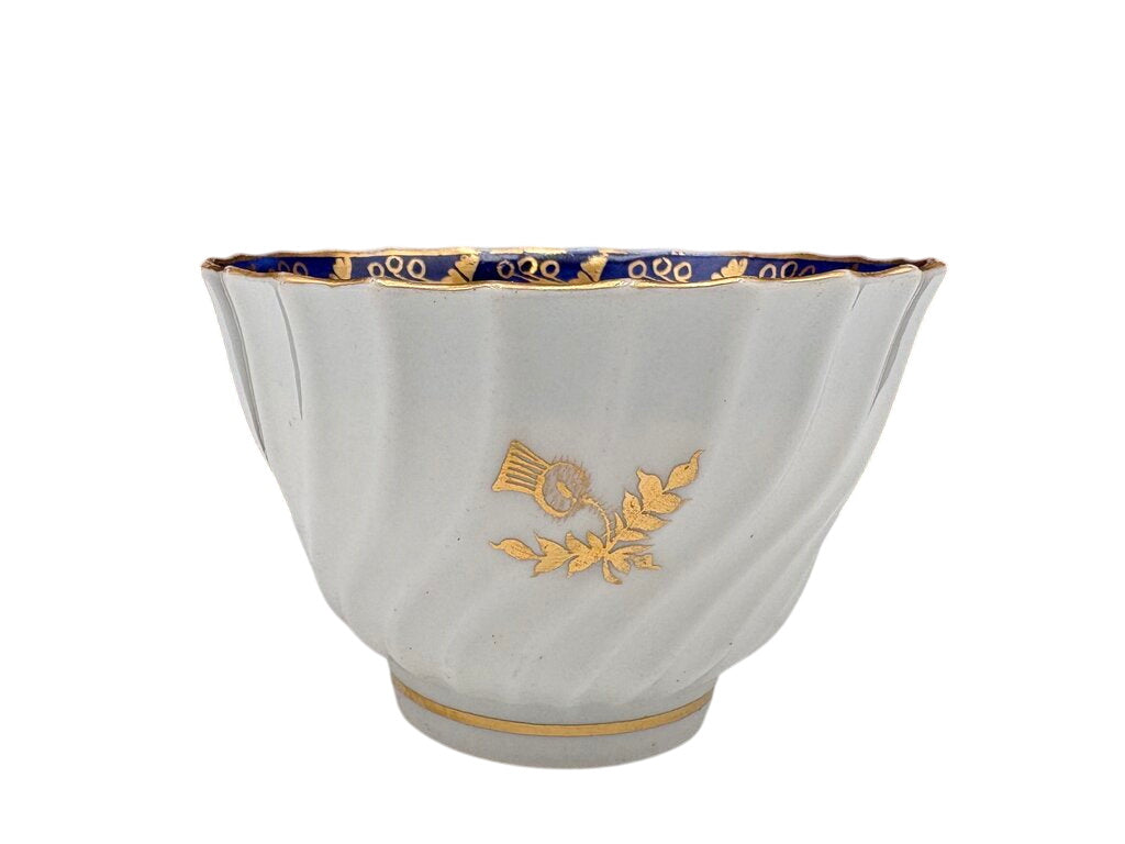 Late 18th C. Flight Worcester Blue Gilt Thistle Twist Ribbed Tea bowl by Miss Daisy's Consignment & Auction House