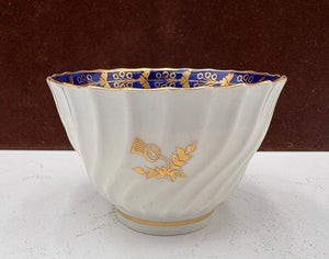 Late 18th C. Flight Worcester Blue Gilt Thistle Twist Ribbed Tea bowl